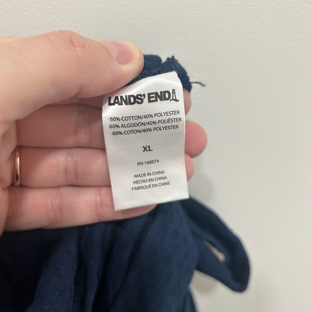 Land’s End Robe Women's XL Navy Waffle Resort Mid-Length Tie Front - Picture 8 of 8